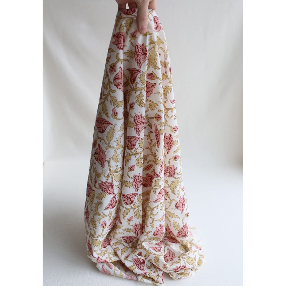 Madhavi - Tissu indien en coton imprimé main Hand Block