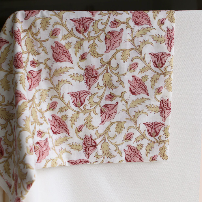 Madhavi - Tissu indien en coton imprimé main Hand Block