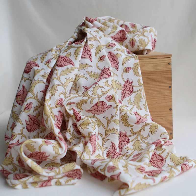 Madhavi - Tissu indien en coton imprimé main Hand Block