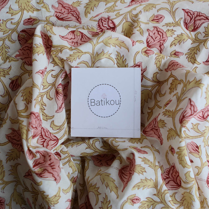 Madhavi - Tissu indien en coton imprimé main Hand Block