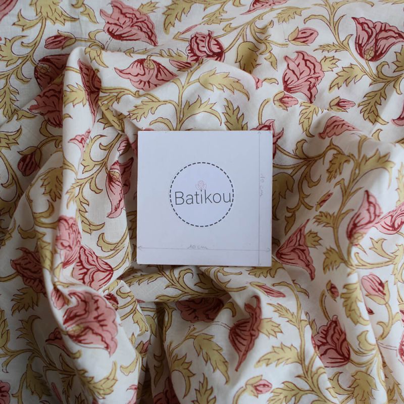 Madhavi - Tissu indien en coton imprimé main Hand Block