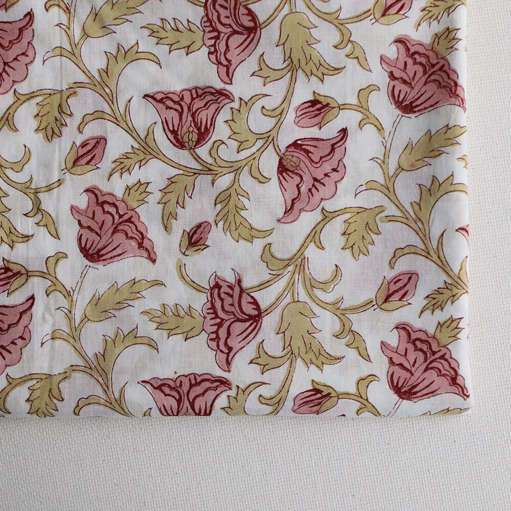 Madhavi - Tissu indien en coton imprimé main Hand Block