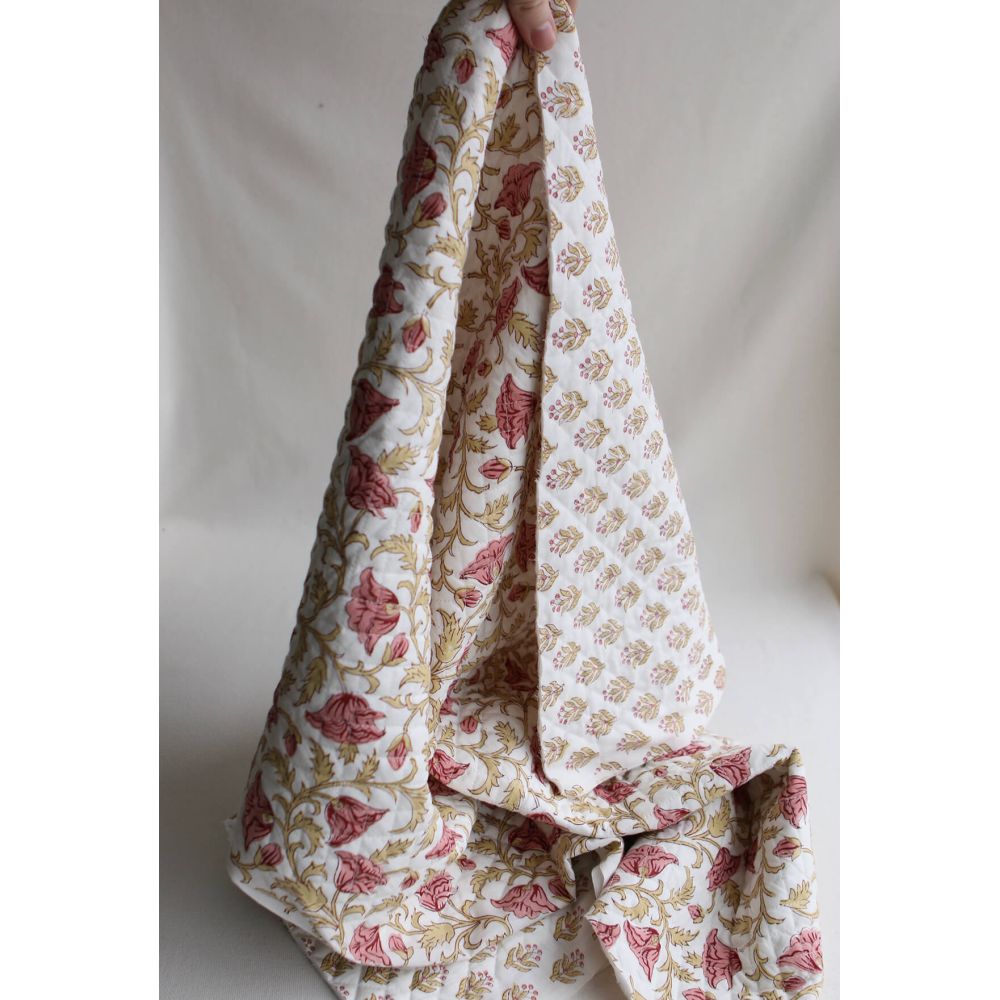 Madhavi - Tissu indien matelassé double face coton hand block largeur 100cm