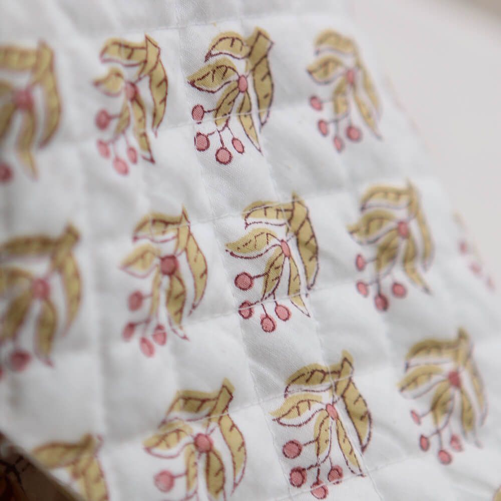 Madhavi - Tissu indien matelassé double face coton hand block largeur 100cm