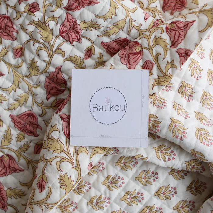 Madhavi - Tissu indien matelassé double face coton hand block largeur 100cm