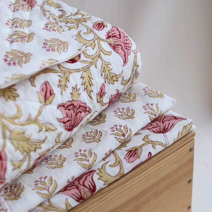 Madhavi - Tissu indien matelassé double face coton hand block largeur 100cm