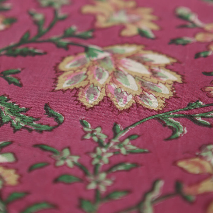Sharmila Tissu Indien rose magenta vintage Coton - Artisanal Hand Block