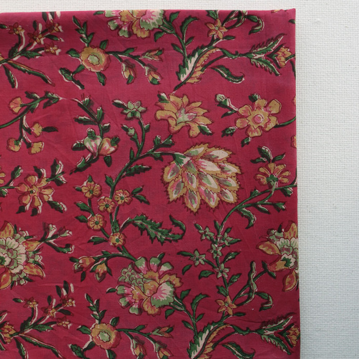 Sharmila Tissu Indien rose magenta vintage Coton - Artisanal Hand Block