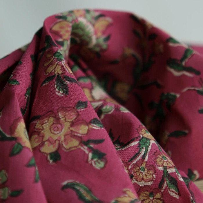 Sharmila Tissu Indien rose magenta vintage Coton - Artisanal Hand Block
