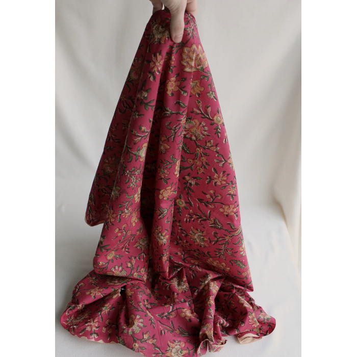 Sharmila Tissu Indien rose magenta vintage Coton - Artisanal Hand Block