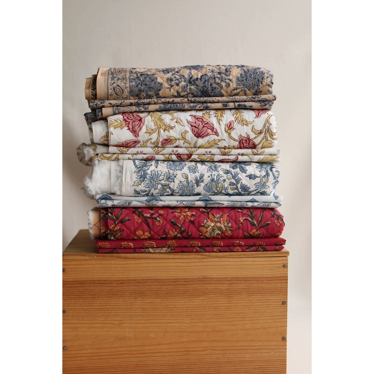 Madhavi - Tissu indien matelassé double face coton hand block largeur 100cm