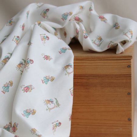Sarah - Tissu sergé / twill de coton organique imprimé personnages