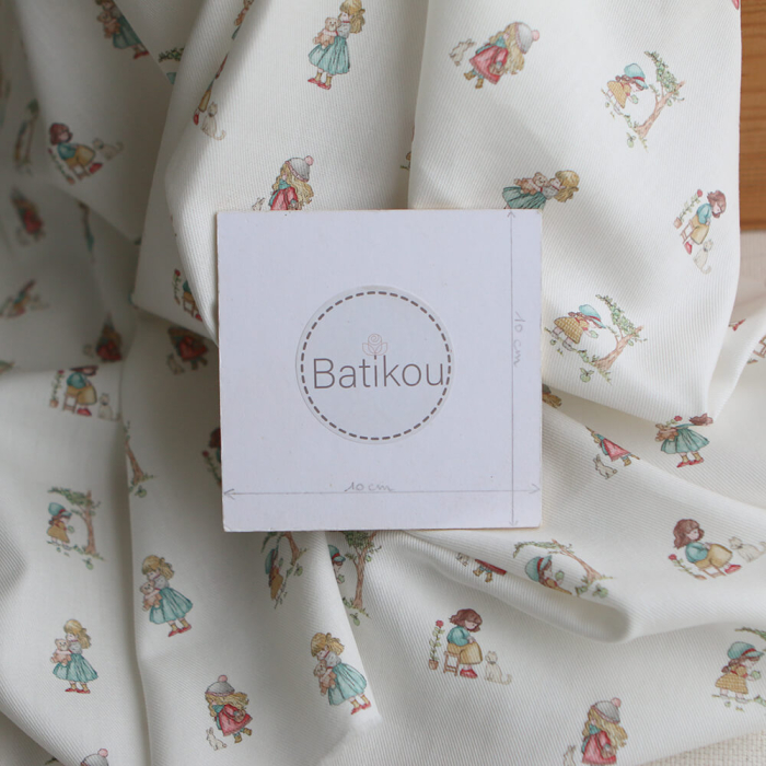 Sarah - Tissu sergé / twill de coton organique imprimé personnages