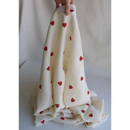 copy of Manou - Double gaze de coton BIO exclusif écru à motif coeurs
