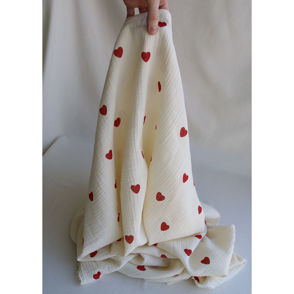 copy of Manou - Double gaze de coton BIO exclusif écru à motif coeurs