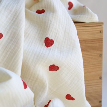 copy of Manou - Double gaze de coton BIO exclusif écru à motif coeurs