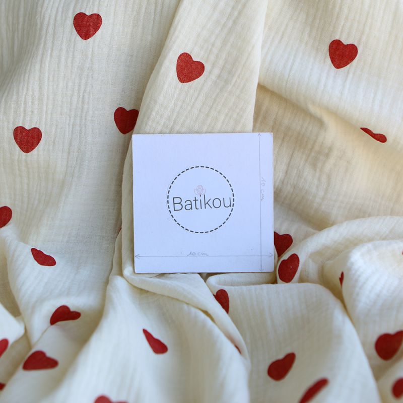 copy of Manou - Double gaze de coton BIO exclusif écru à motif coeurs