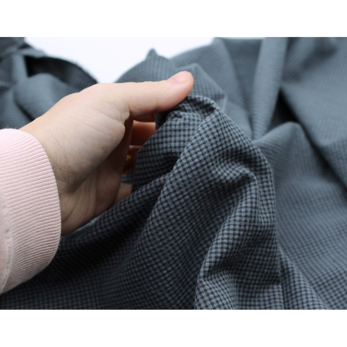 Seersucker / Coton gaufré vichy bleu jean