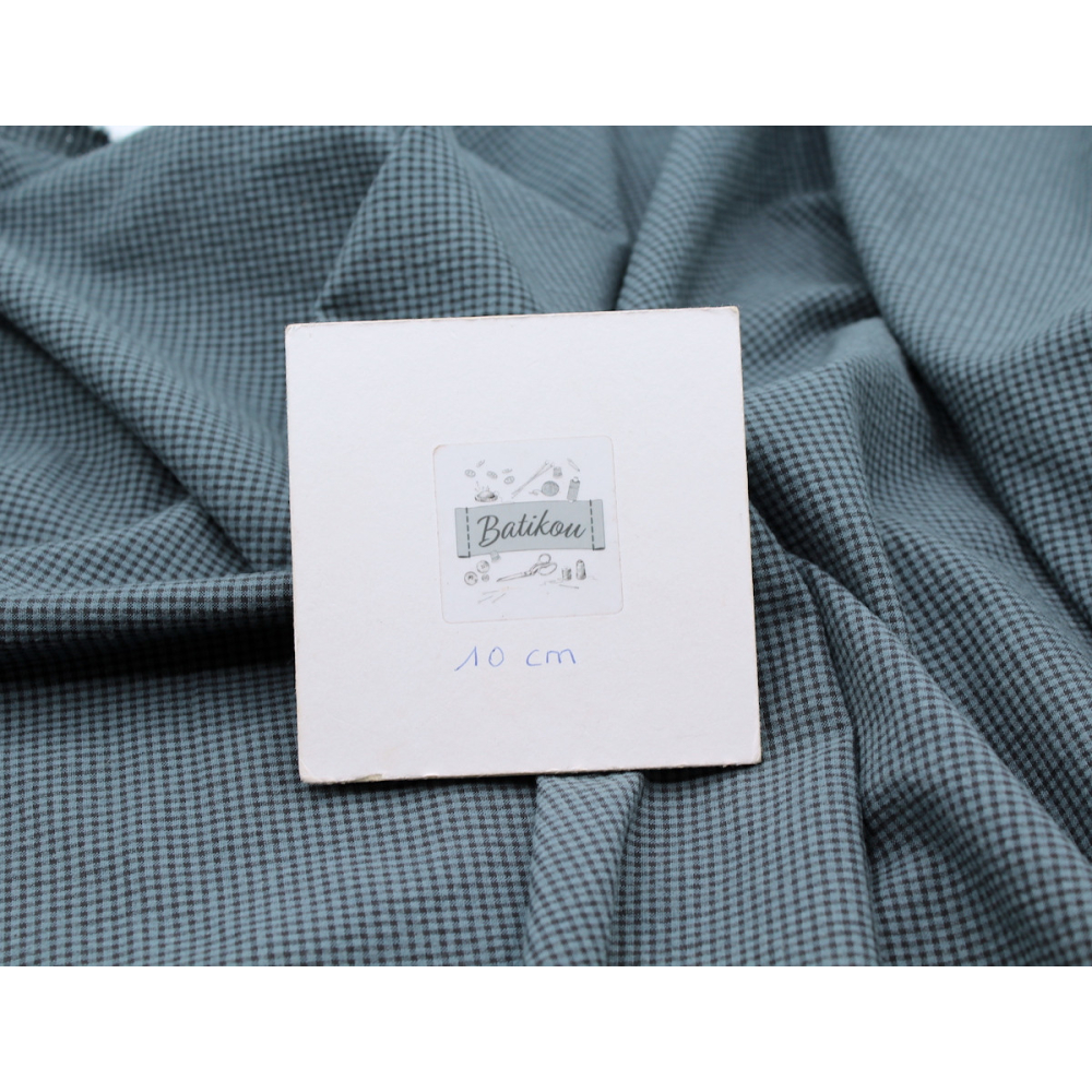 Seersucker / Coton gaufré vichy bleu jean