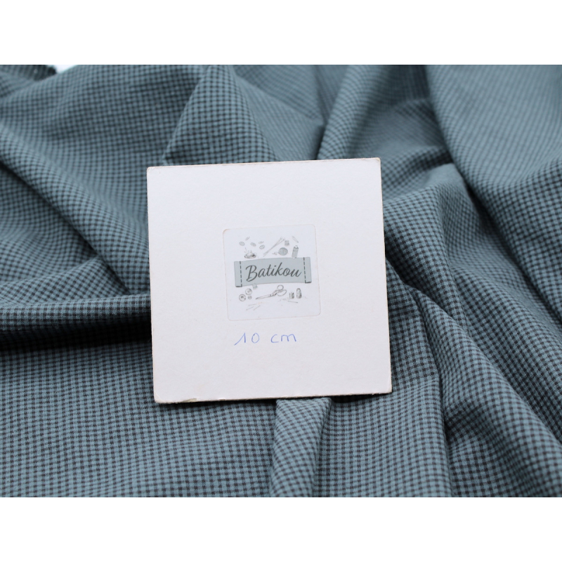 Seersucker / Coton gaufré vichy bleu jean