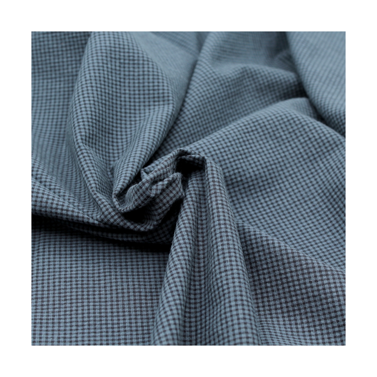 Seersucker / Coton gaufré vichy bleu jean