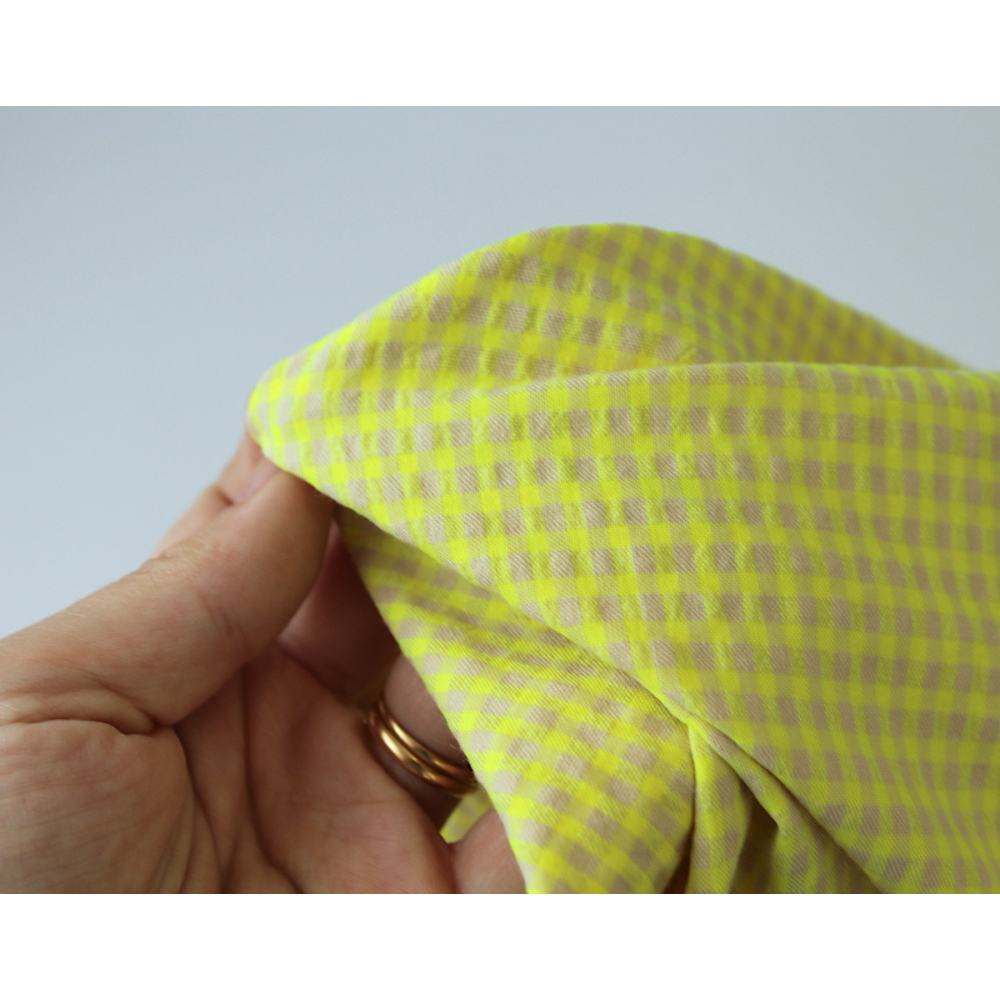 Seersucker / Coton gaufré vichy mini jaune fluo