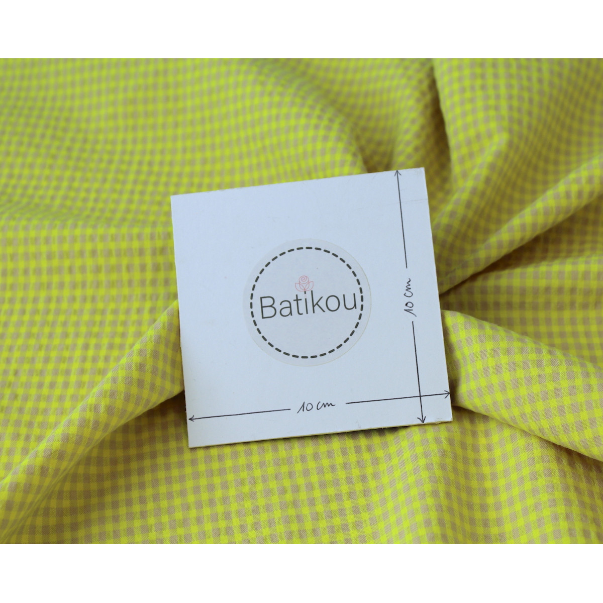 Seersucker / Coton gaufré vichy mini jaune fluo