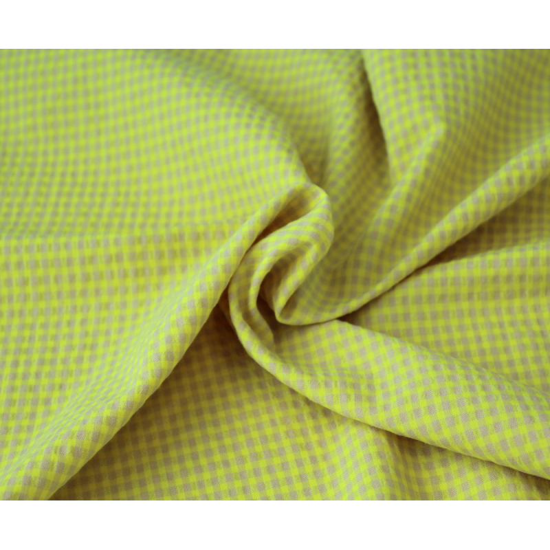 Seersucker / Coton gaufré vichy mini jaune fluo