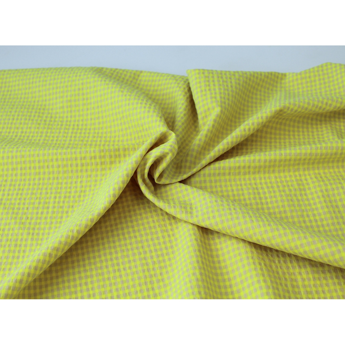 Seersucker / Coton gaufré vichy mini jaune fluo