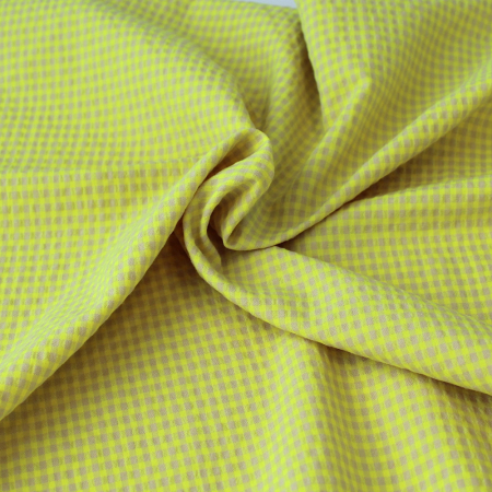 Seersucker / Coton gaufré vichy mini jaune fluo