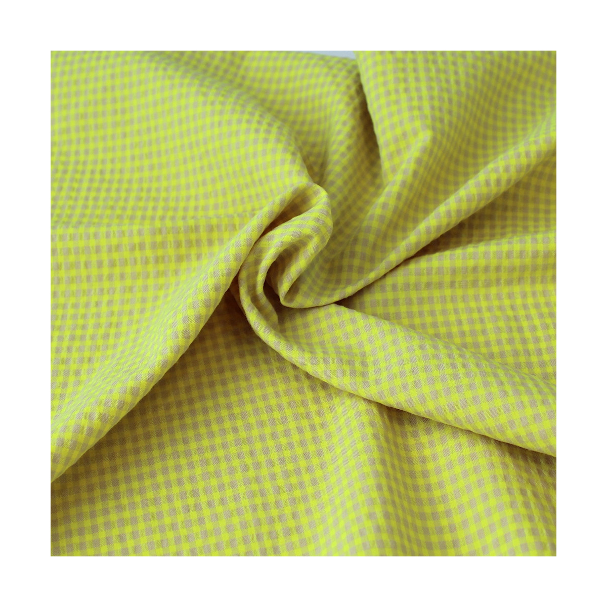 Seersucker / Coton gaufré vichy mini jaune fluo