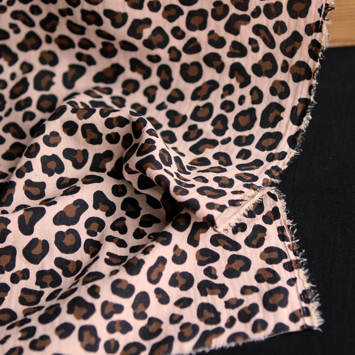 Lea - Double gaze coton BIO motif exclusif Graou fond nude