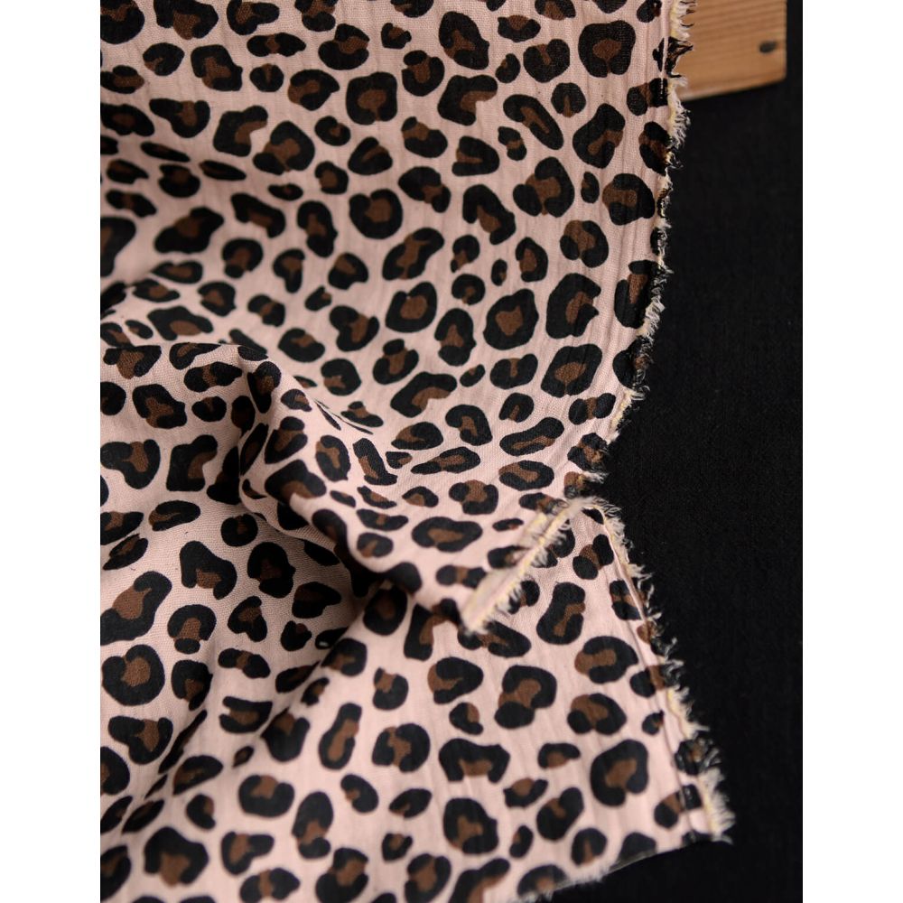 Lea - Double gaze coton BIO motif exclusif Graou fond nude