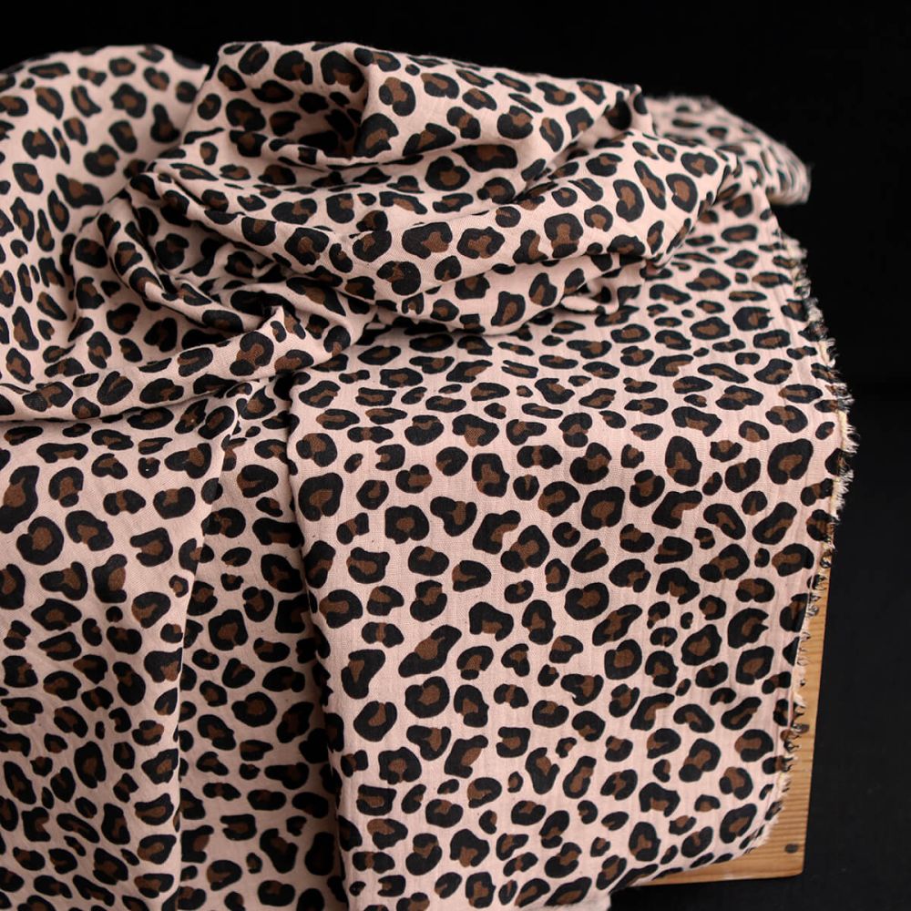 Lea - Double gaze coton BIO motif exclusif Graou fond nude