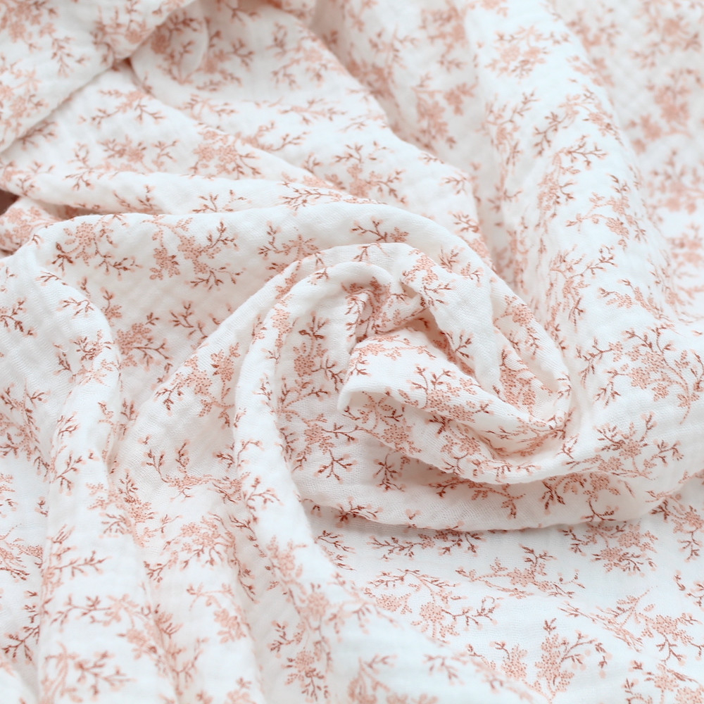 Meriem - Double gaze de coton BIO motif exclusif Pêche frais Tissus issus de l'agriculture biologique  - 2