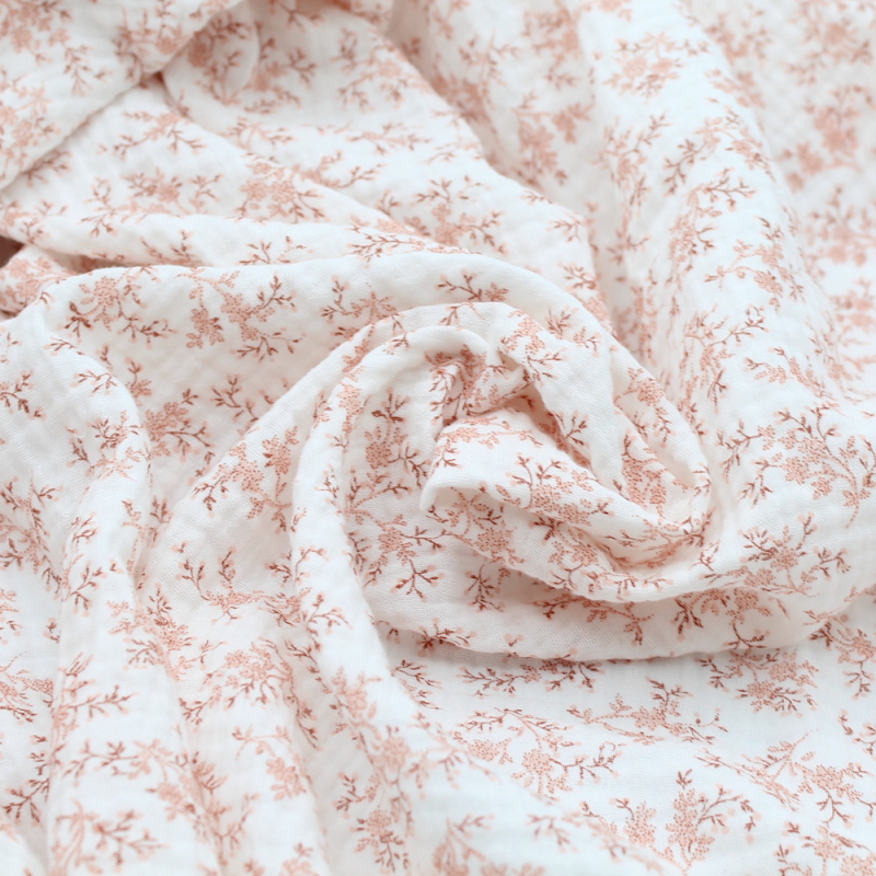 Meriem - Double gaze de coton BIO motif exclusif Pêche frais Tissus issus de l'agriculture biologique  - 2