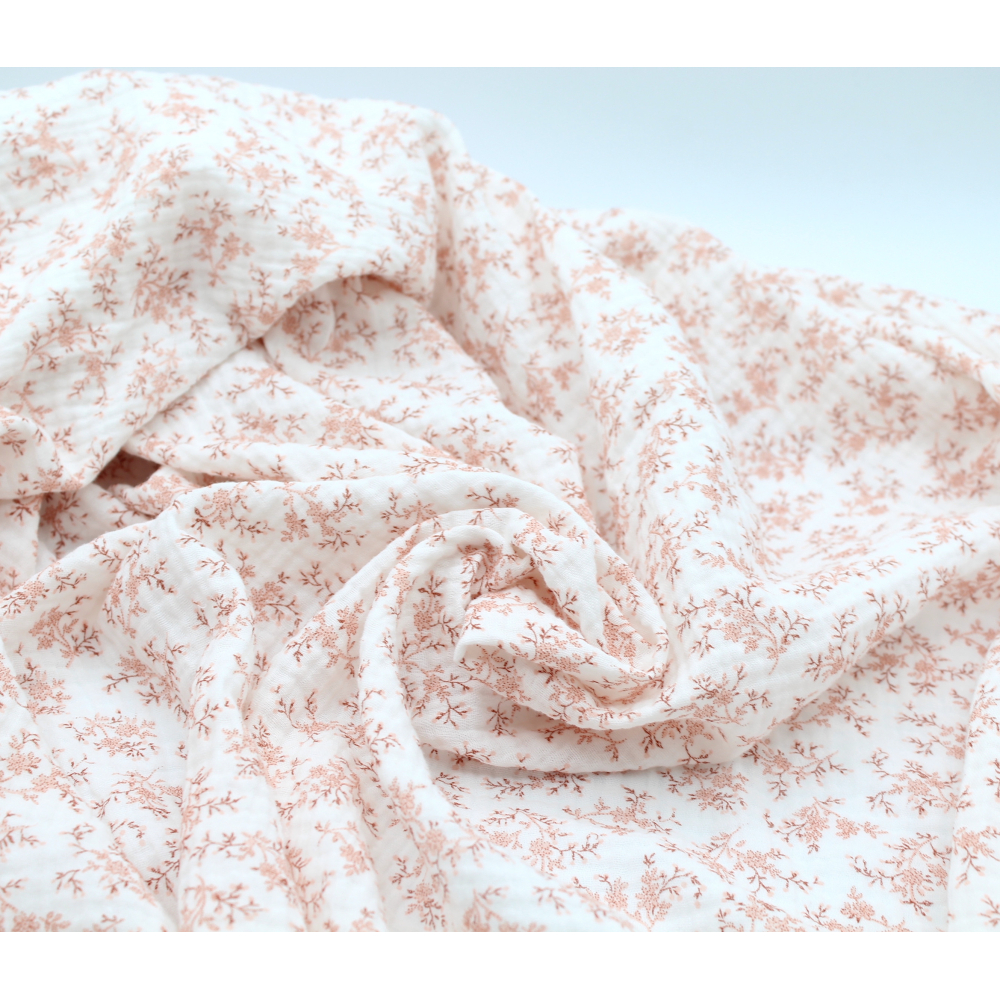 Meriem - Double gaze de coton BIO motif exclusif Pêche frais Tissus issus de l'agriculture biologique  - 5