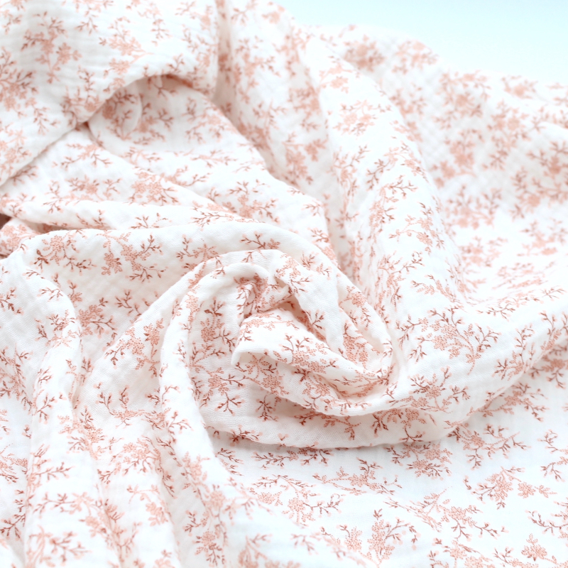 Meriem - Double gaze de coton BIO motif exclusif Pêche frais Tissus issus de l'agriculture biologique  - 4