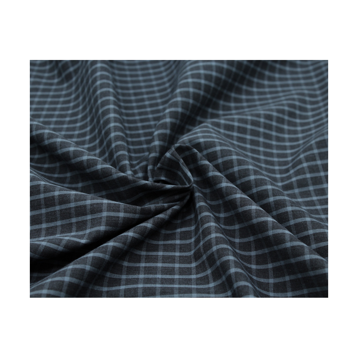 Popeline de coton tissé carreaux bleu jean chiné