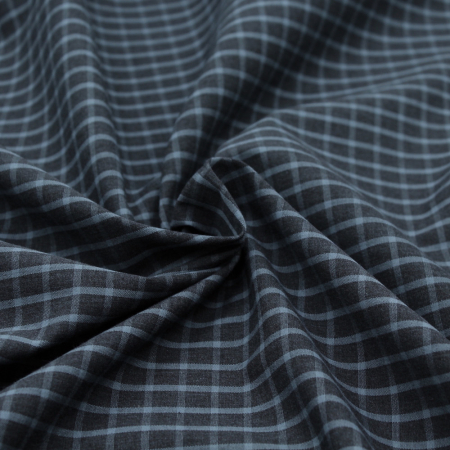 Popeline de coton tissé carreaux bleu jean chiné