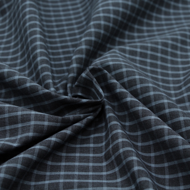 Popeline de coton tissé carreaux bleu jean chiné