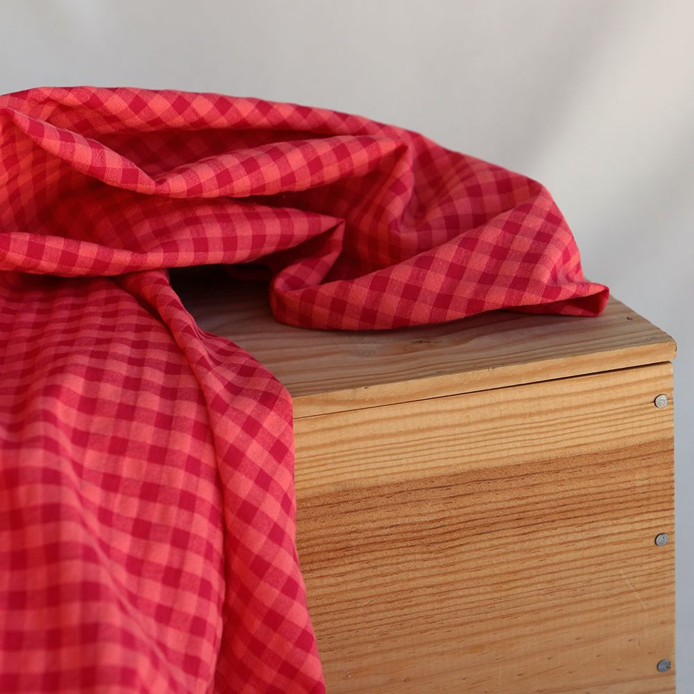 Seersucker / Coton gaufré vichy 6mm pastèque