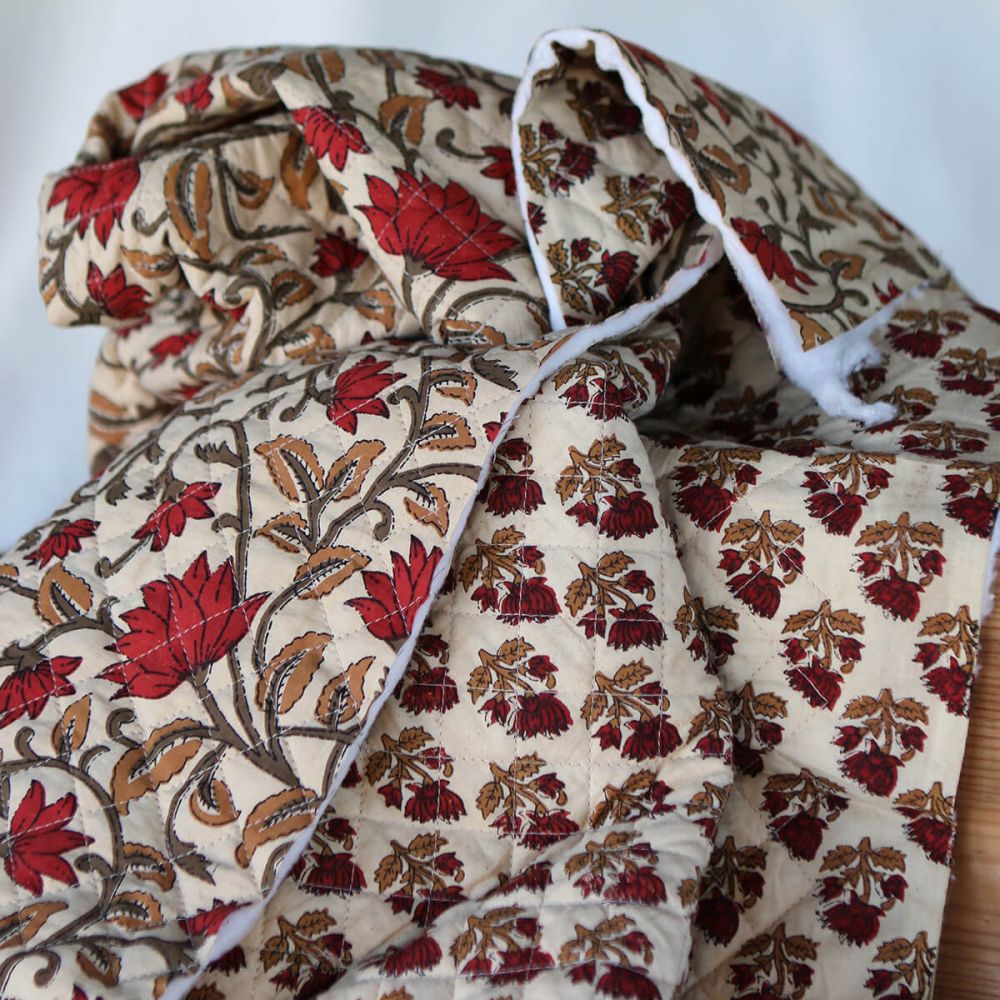 Shaivan - Tissu indien matelassé double face coton hand block largeur 100cm