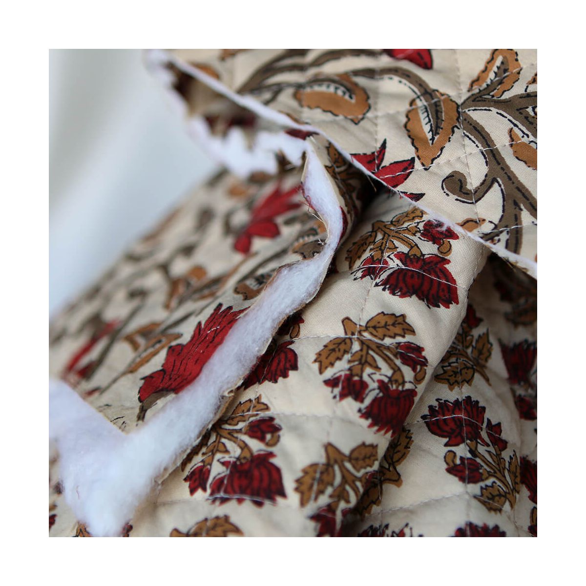 Shaivan - Tissu indien matelassé double face coton hand block largeur 100cm