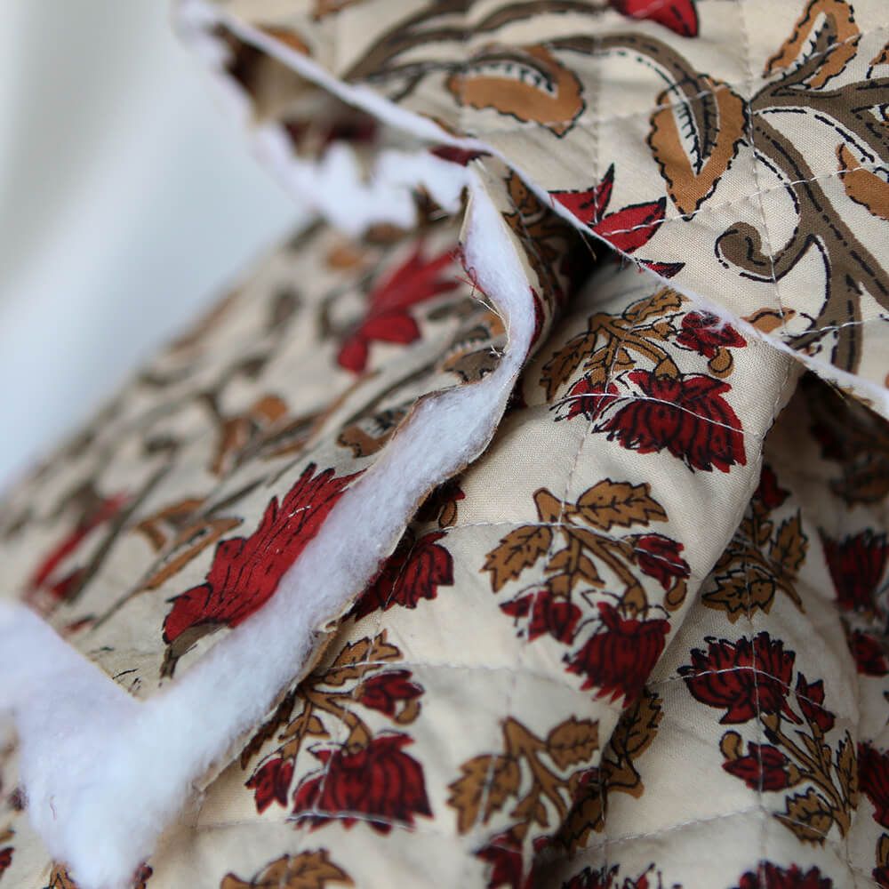 Shaivan - Tissu indien matelassé double face coton hand block largeur 100cm