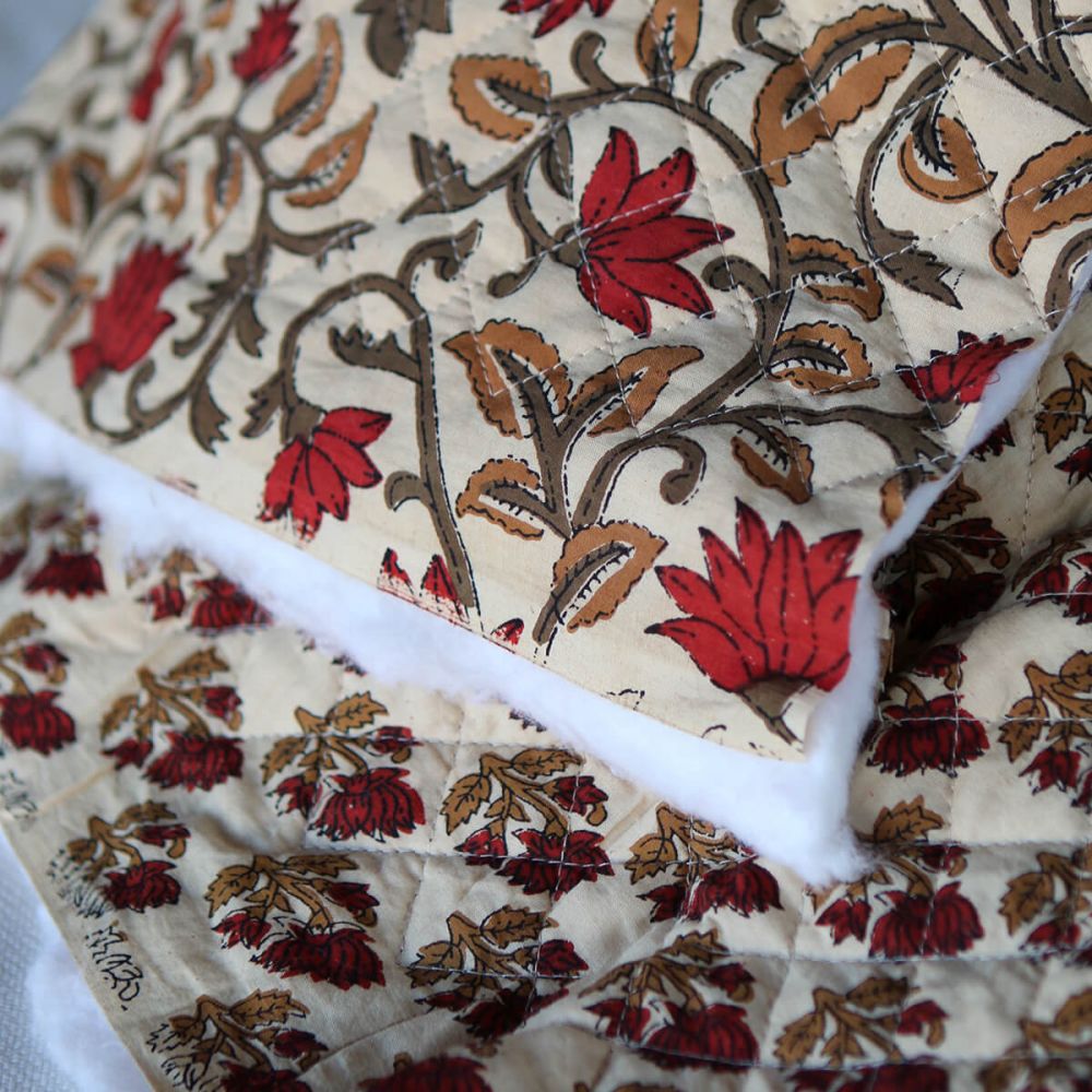 Shaivan - Tissu indien matelassé double face coton hand block largeur 100cm