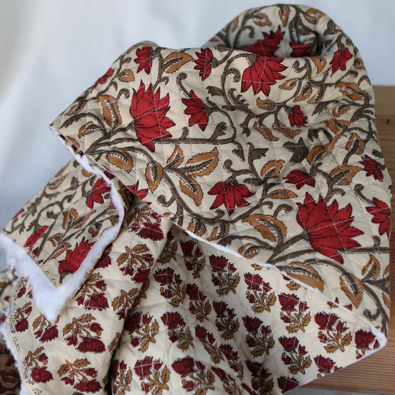 Shaivan - Tissu indien matelassé double face coton hand block largeur 100cm