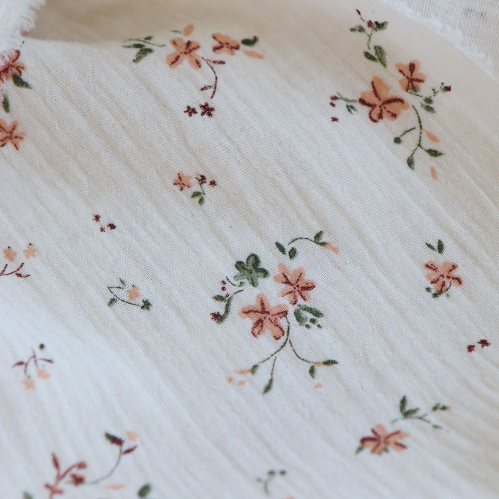 Sofia - Double gaze de coton motif fleuri fond écru