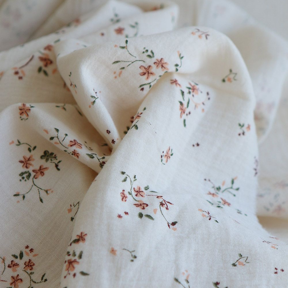 Sofia - Double gaze de coton motif fleuri fond écru