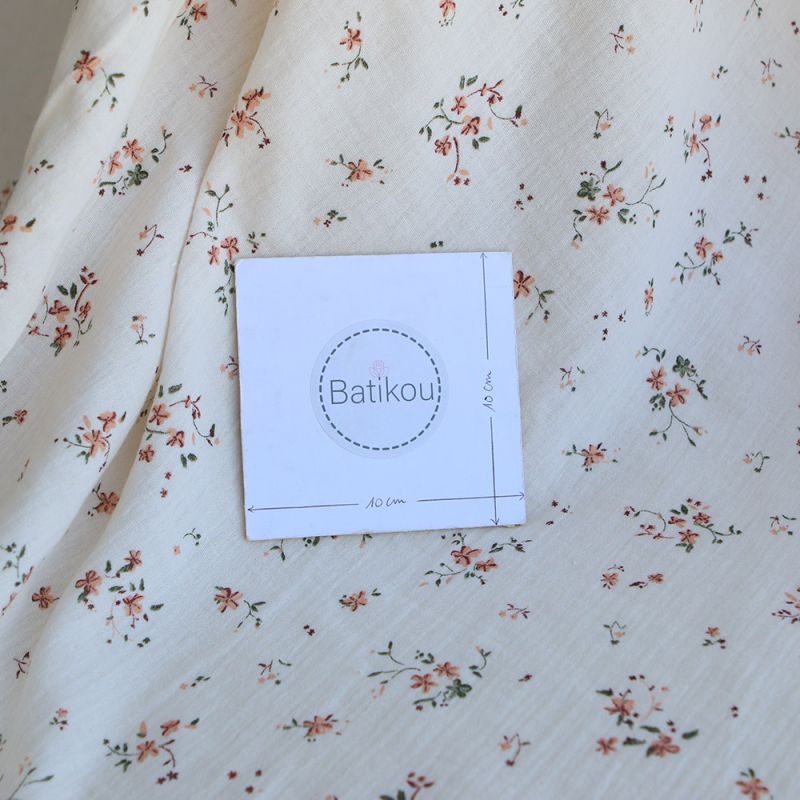 Sofia - Double gaze de coton motif fleuri fond écru